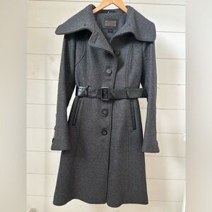 Mackage Wool Belted Coat with Leather Trim – Size Small – Made in Canada